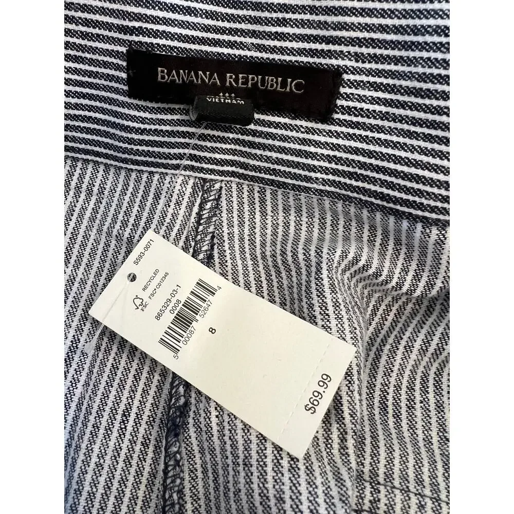 Banana Republic Wide Leg Striped Linen pants Blue White 8